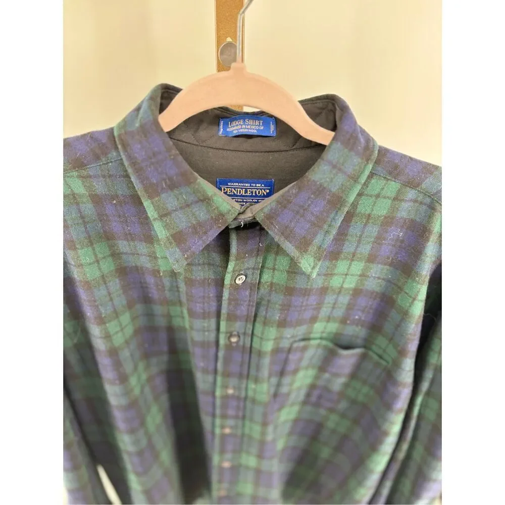 Pendleton Lodge Shirt Blackwatch Tartan 100% Virgin Wool Button Up Mens Size XL